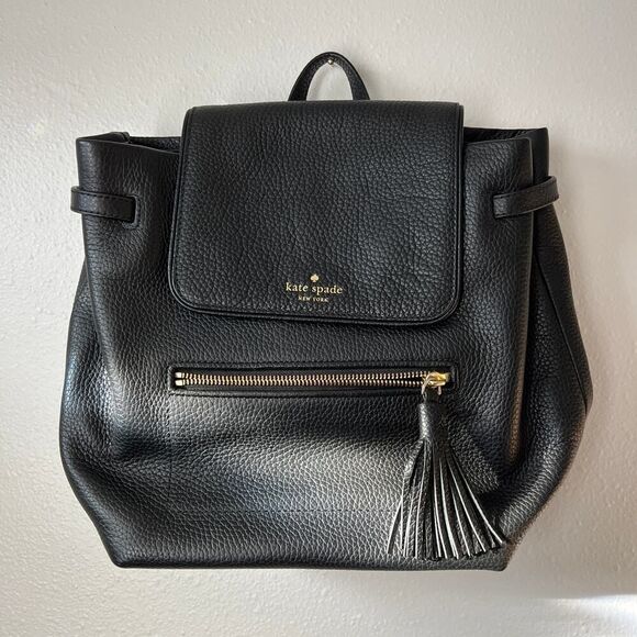 Kate Spade Black Leather Backpack Chester Street Kacy Genuine Pebbled Purse - Picture 1 of 10
